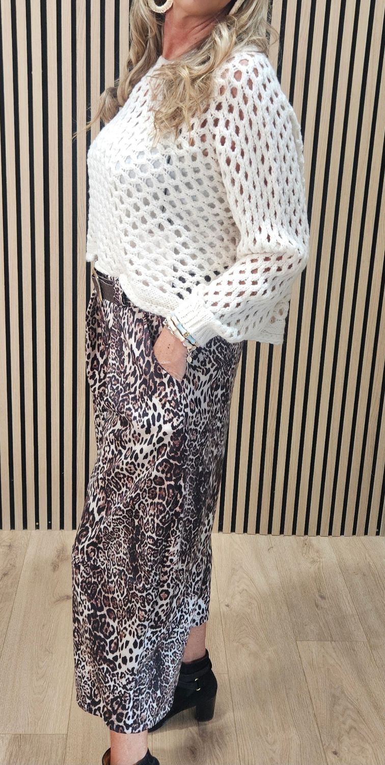 Leopard Print Wide Leg Belted Trousers