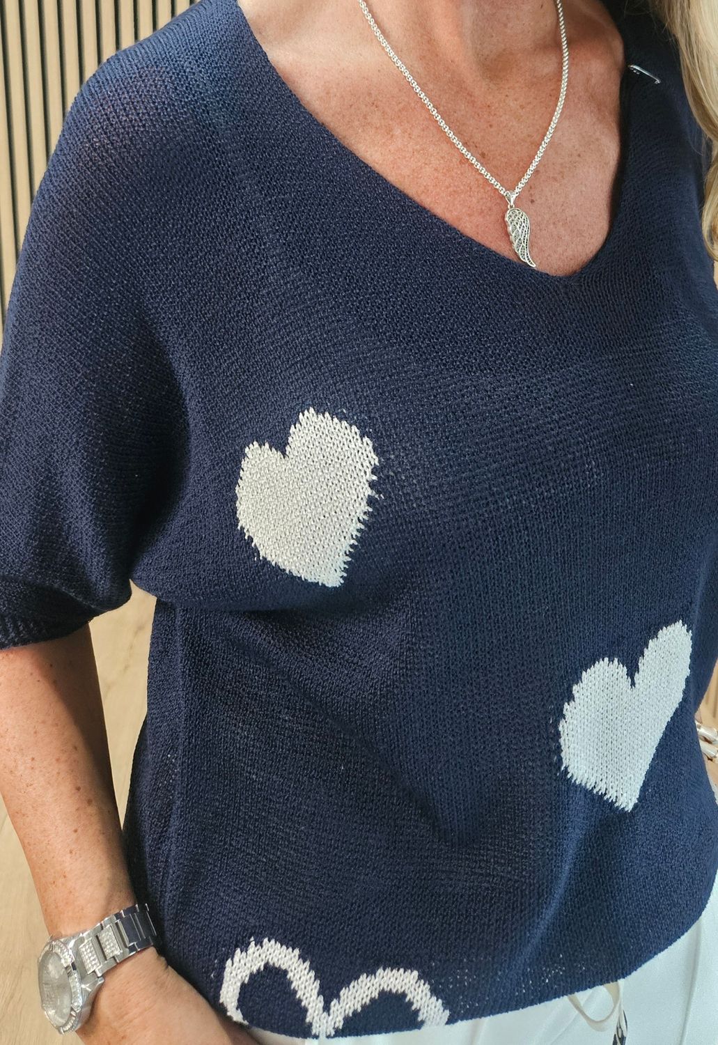 Heart Print Lightweight Jumper - Navy