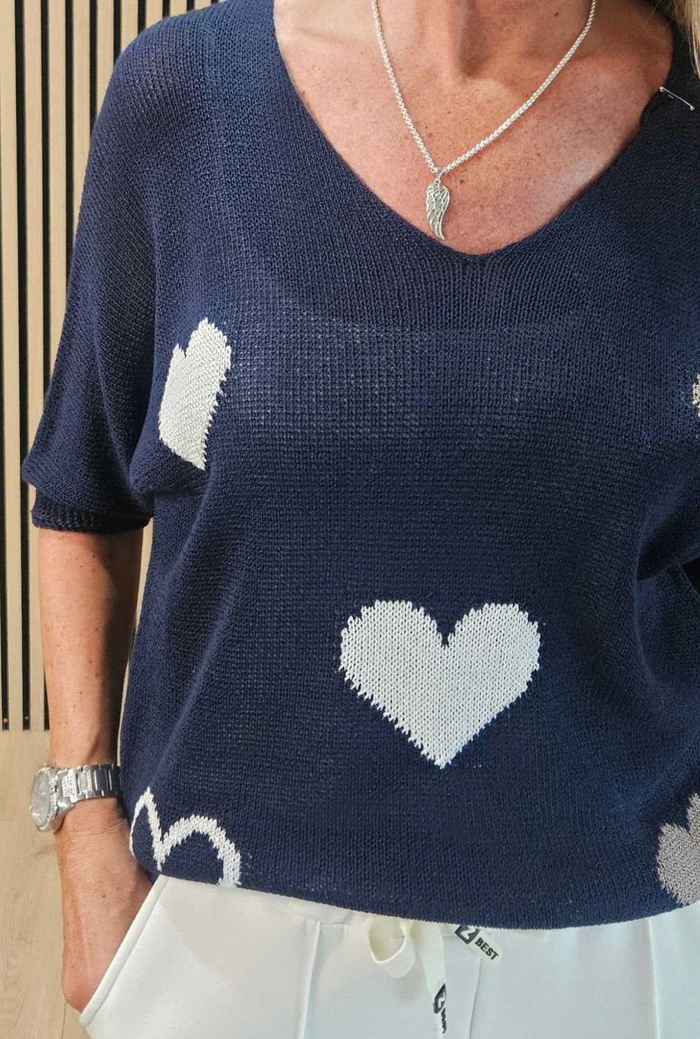 Heart Print Lightweight Jumper - Navy