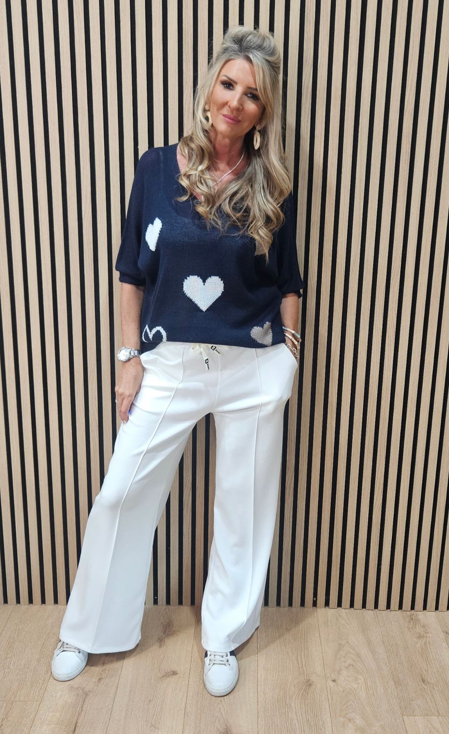 Heart Print Lightweight Jumper - Navy