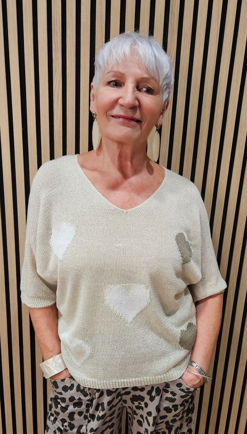 Heart Print Lightweight Jumper - Cream