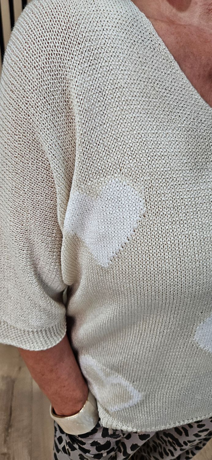 Heart Print Lightweight Jumper - Cream