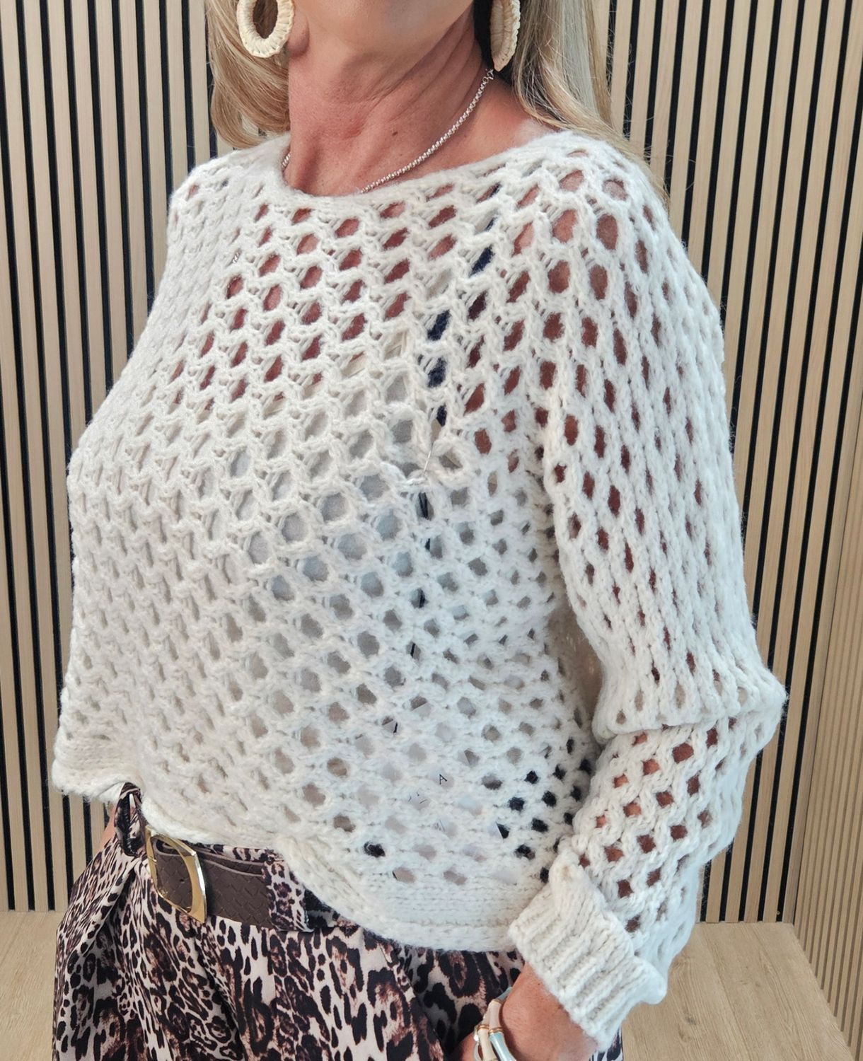 Open Knit Wool Blend Jumper - Cream