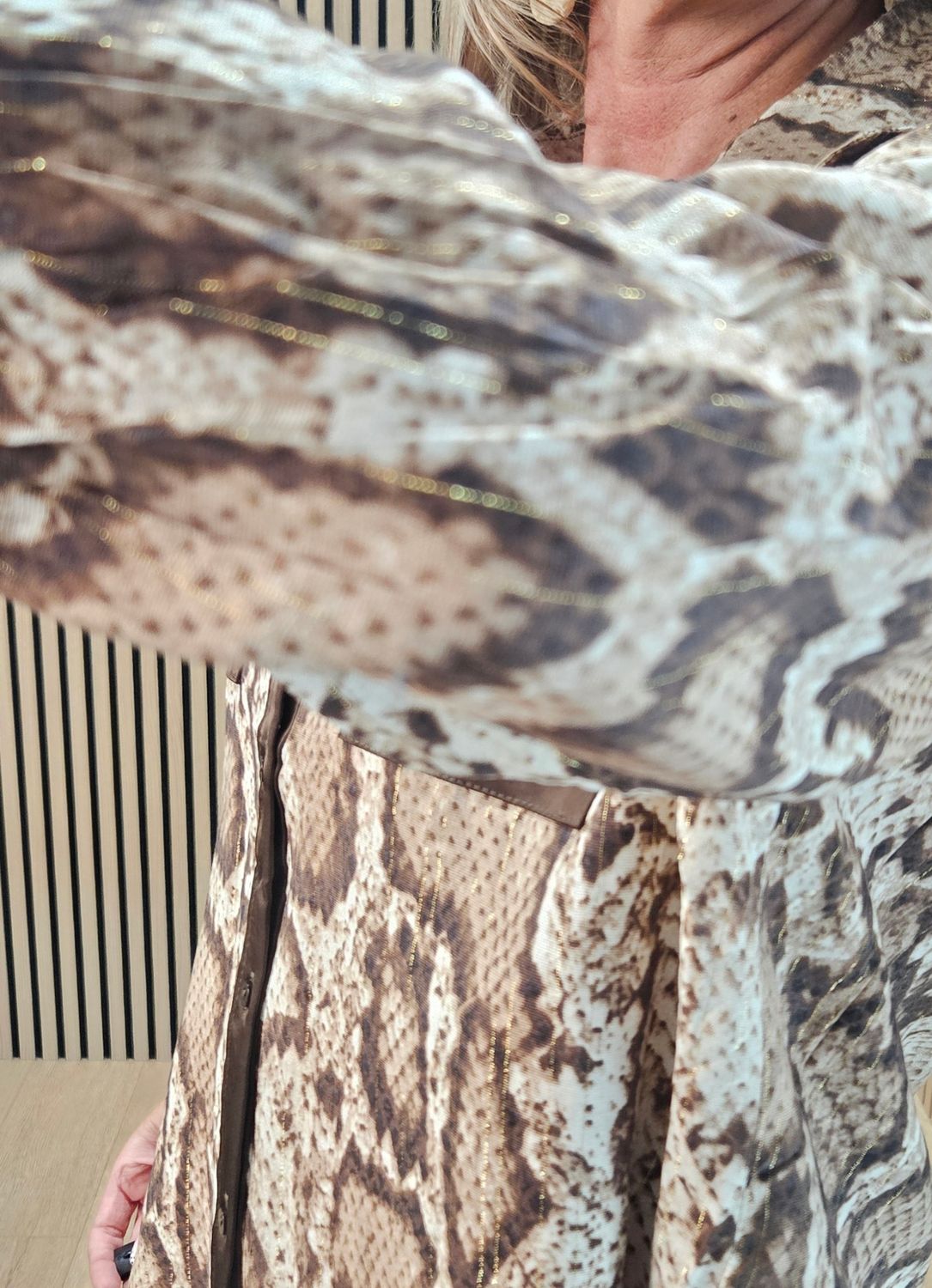 Snake Print Metallic Detail Shirt - Brown/Cream