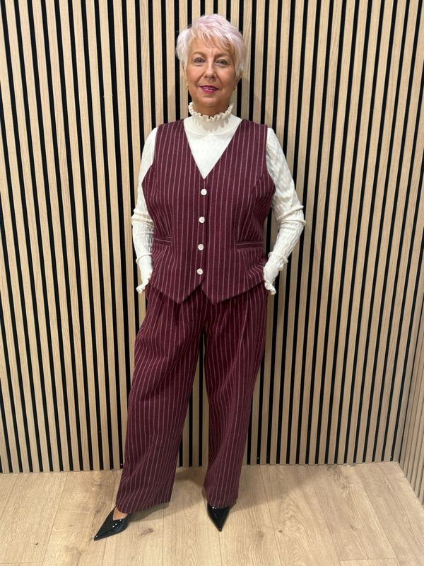 Pinstripe Waistcoat & Trouser Set - Burgundy Pinstripe Waistcoat & Trouser Set - Burgundy