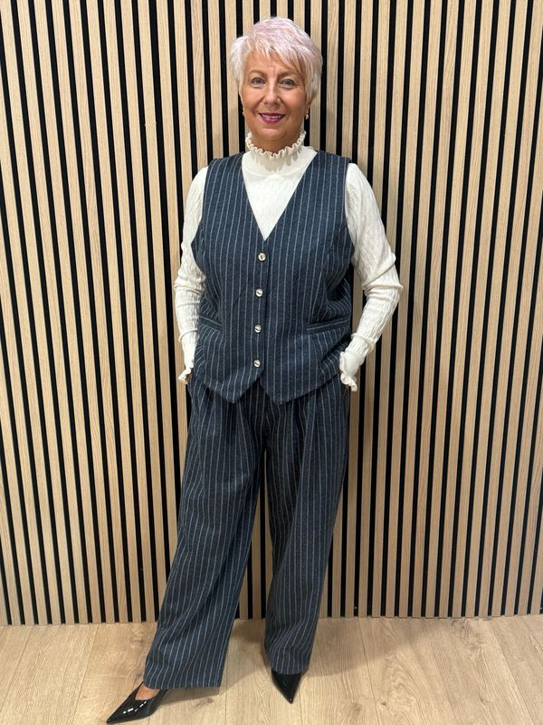 Pinstripe Waistcoat & Trouser Set - Navy Pinstripe Waistcoat & Trouser Set - Navy