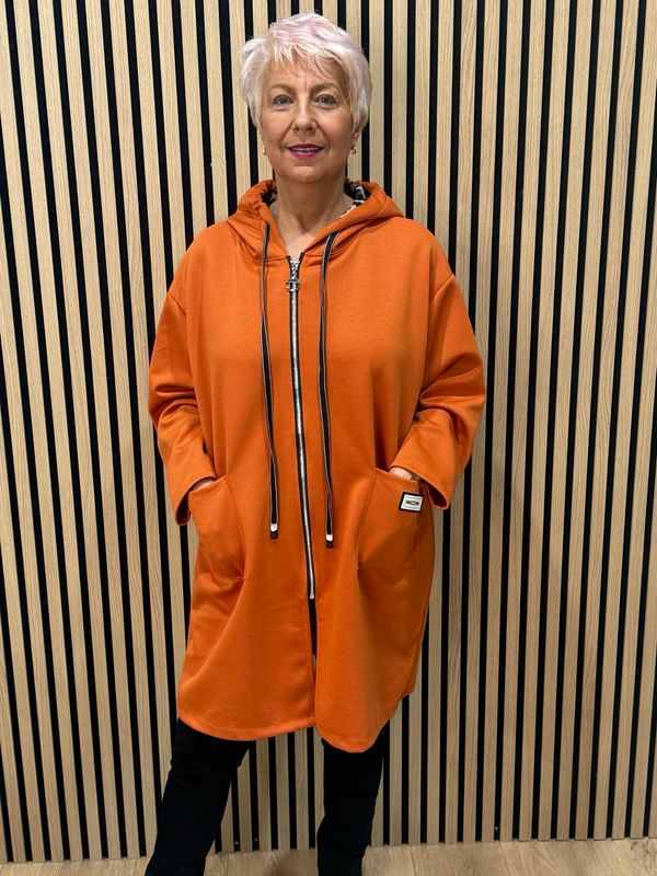 Longline Zip-Up Hooded Jacket - Orange Longline Zip-Up Hooded Jacket - Orange