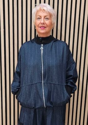 Pinstripe Herringbone Zip-Up Jacket – Navy