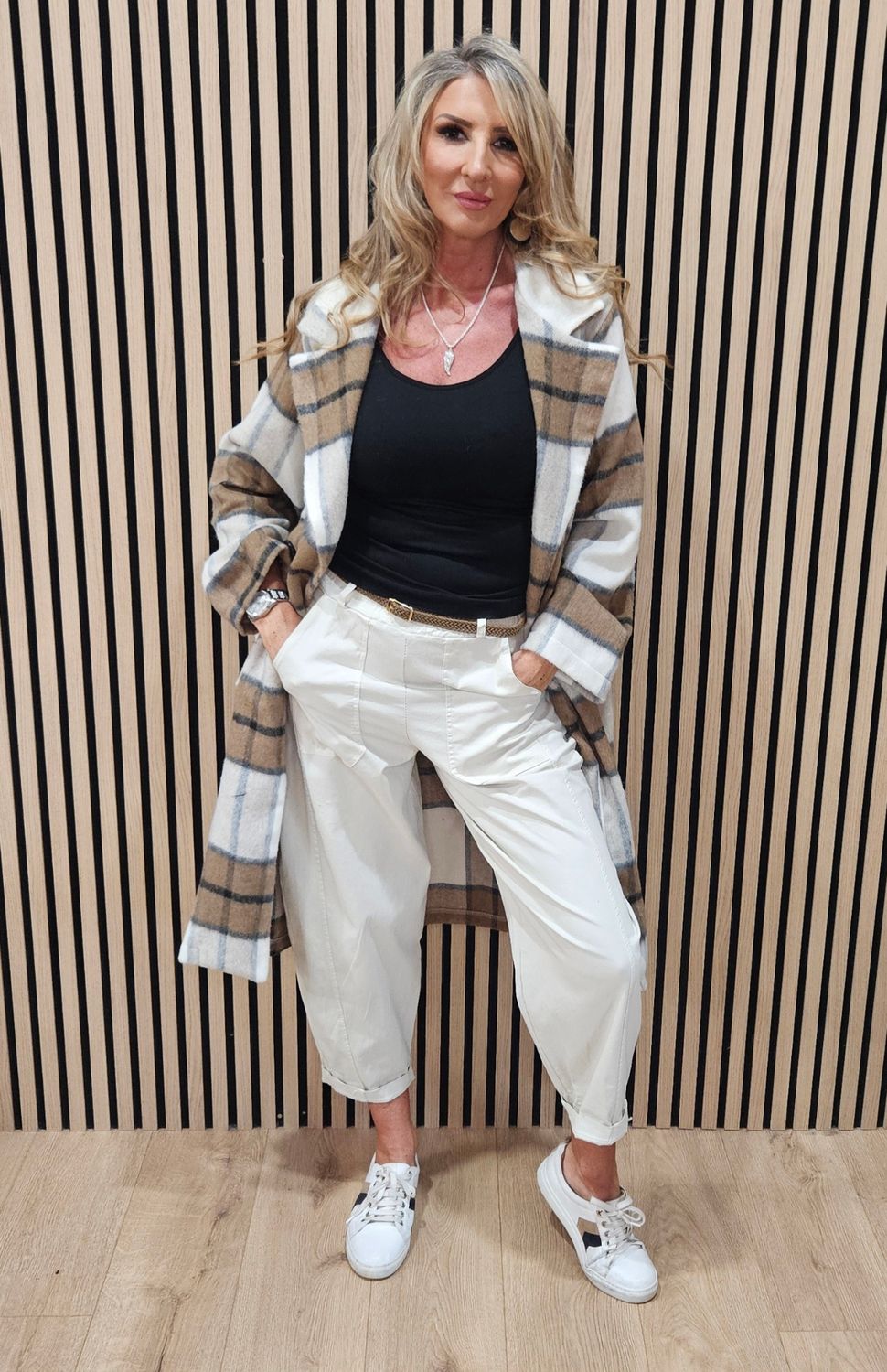Wool Checked Coat – Caramel