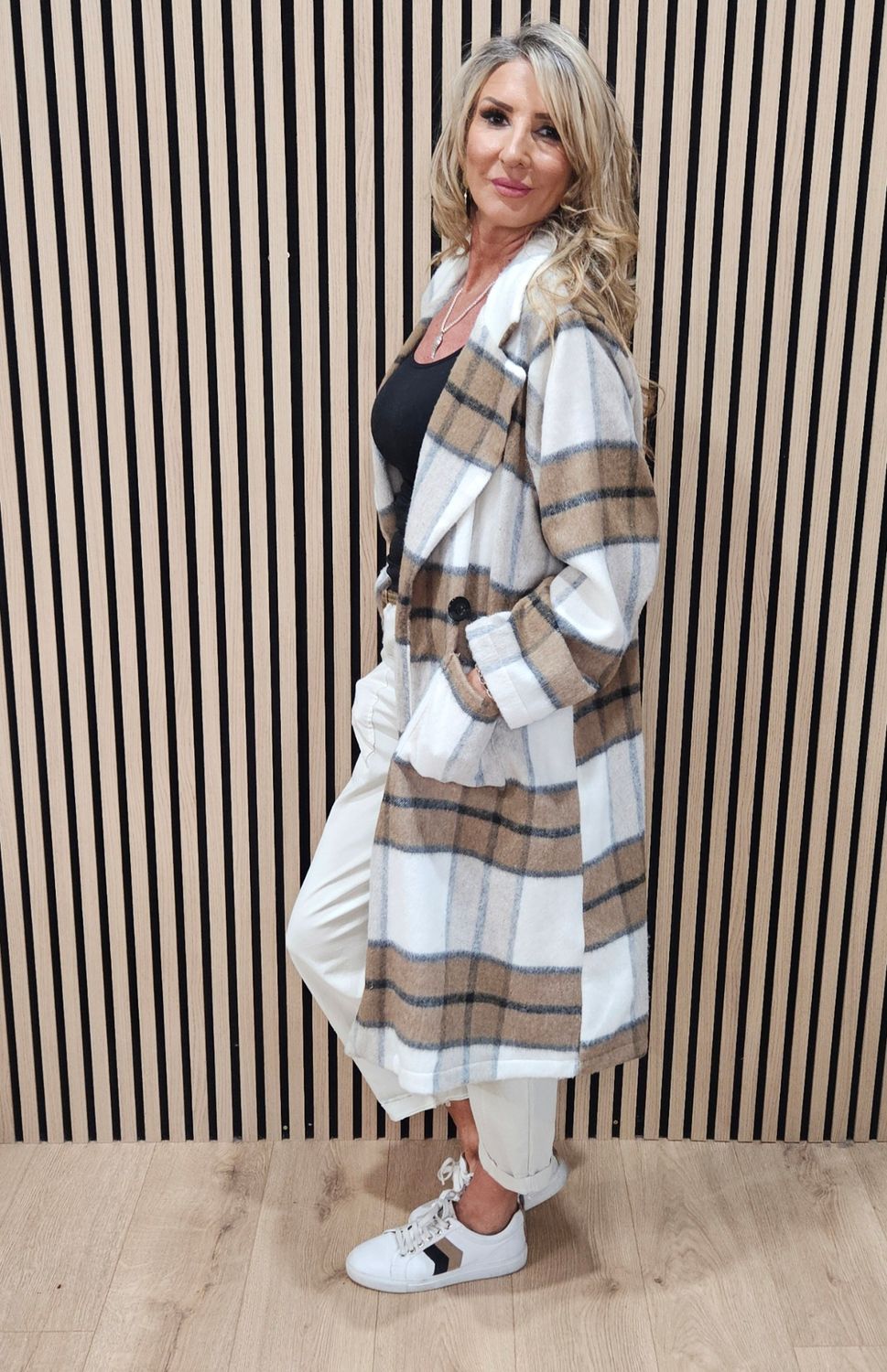 Wool Checked Coat – Caramel