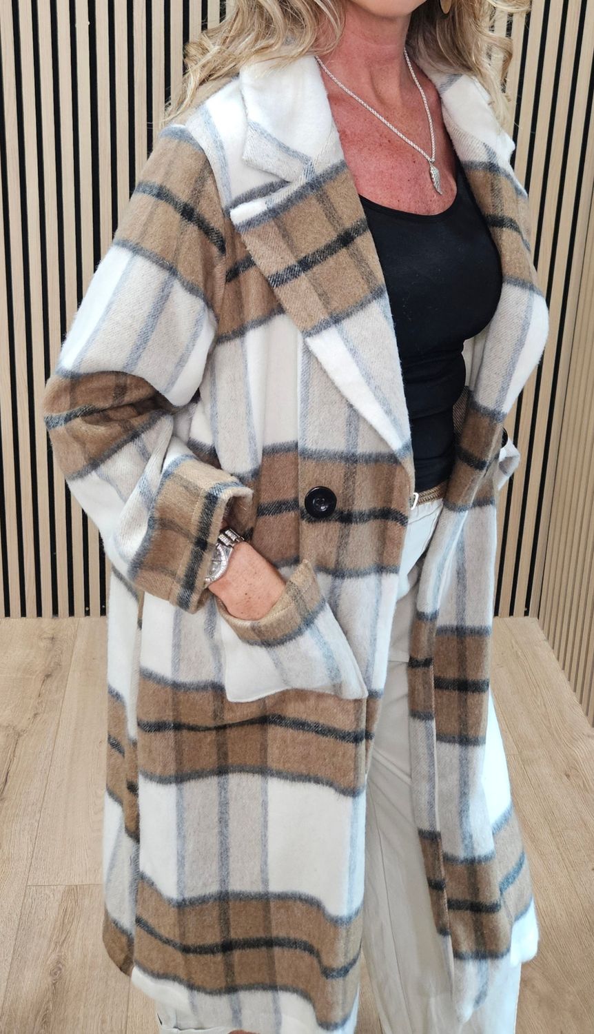 Wool Checked Coat – Caramel