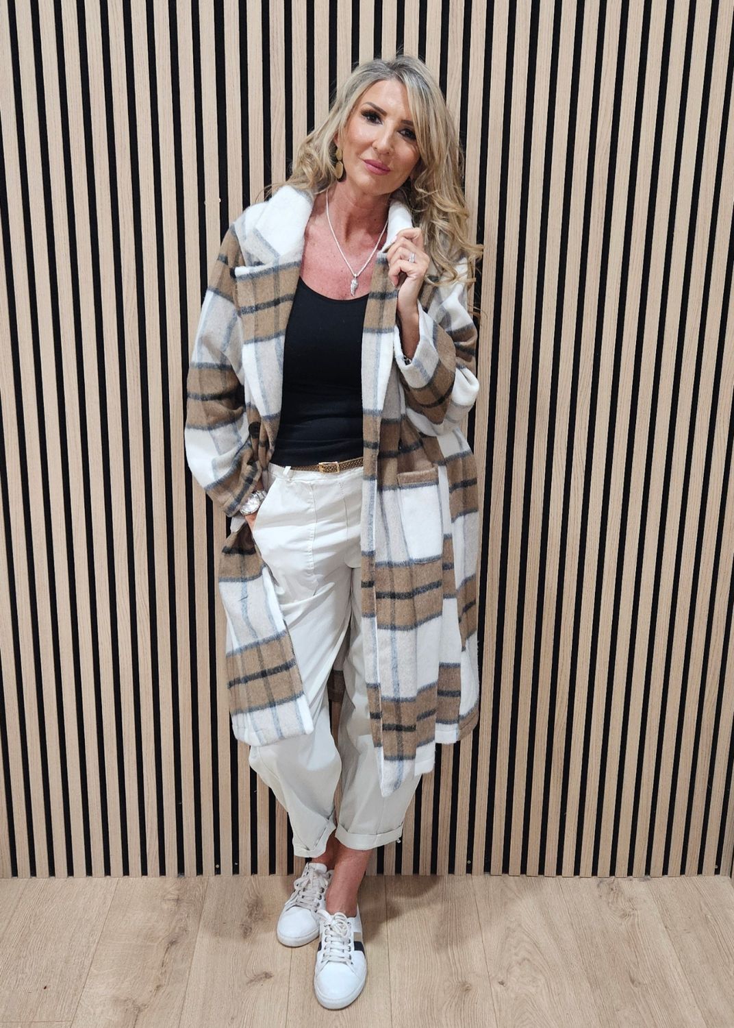 Wool Checked Coat – Caramel