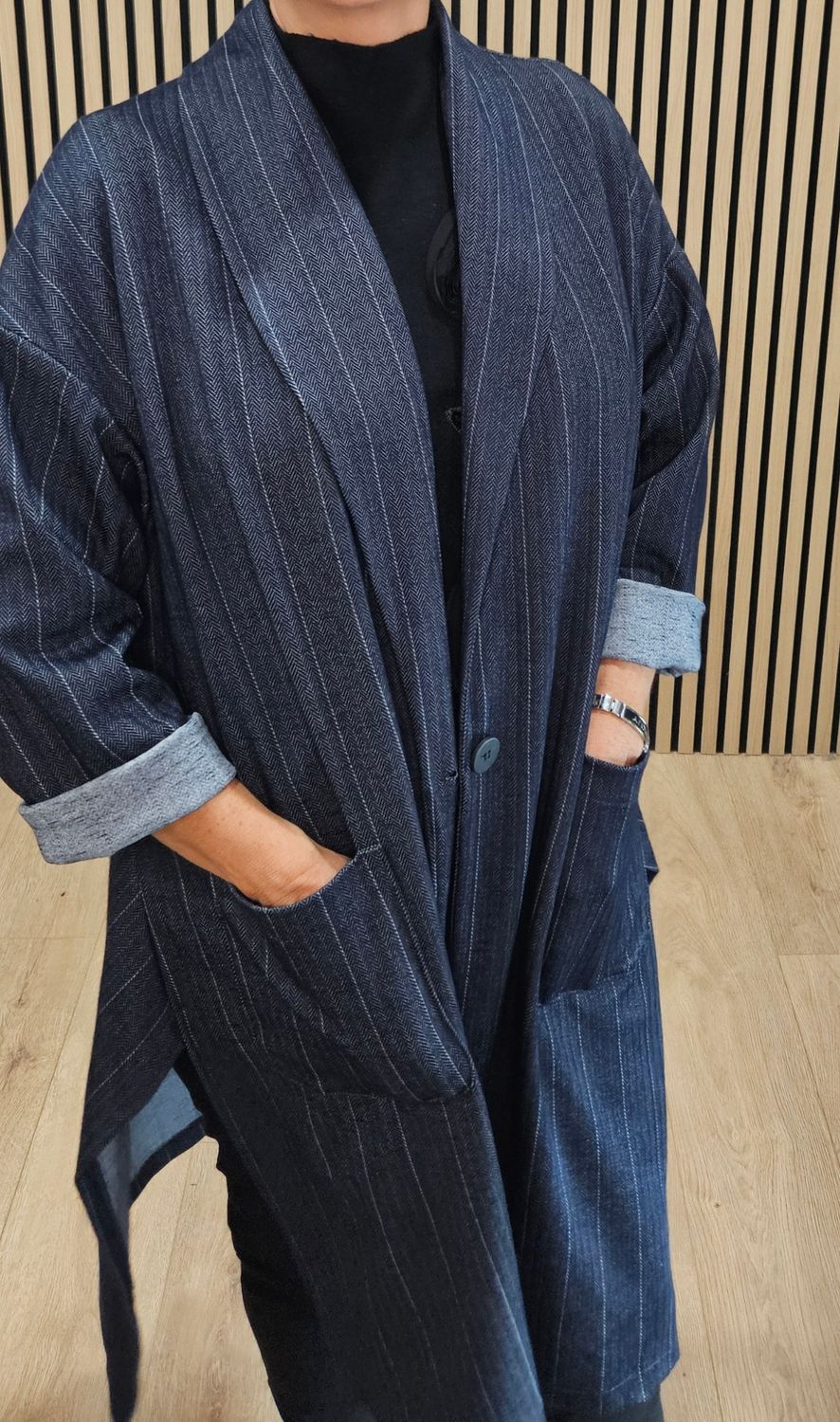 Pinstripe Herringbone Jacket – Navy