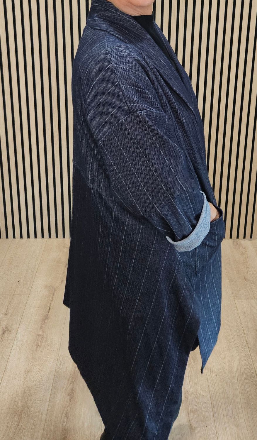 Pinstripe Herringbone Jacket – Navy