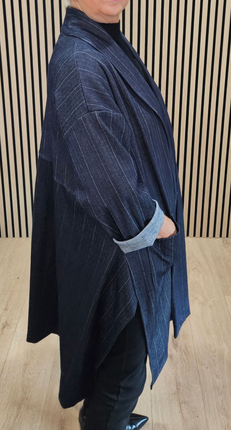 Pinstripe Herringbone Jacket – Navy