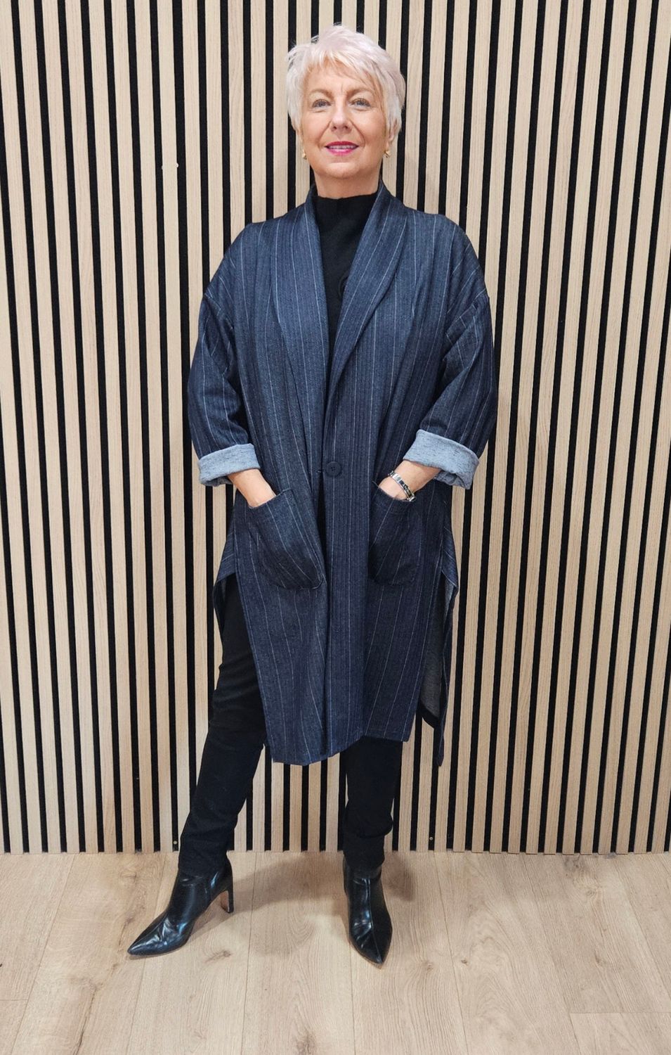 Pinstripe Herringbone Jacket – Navy