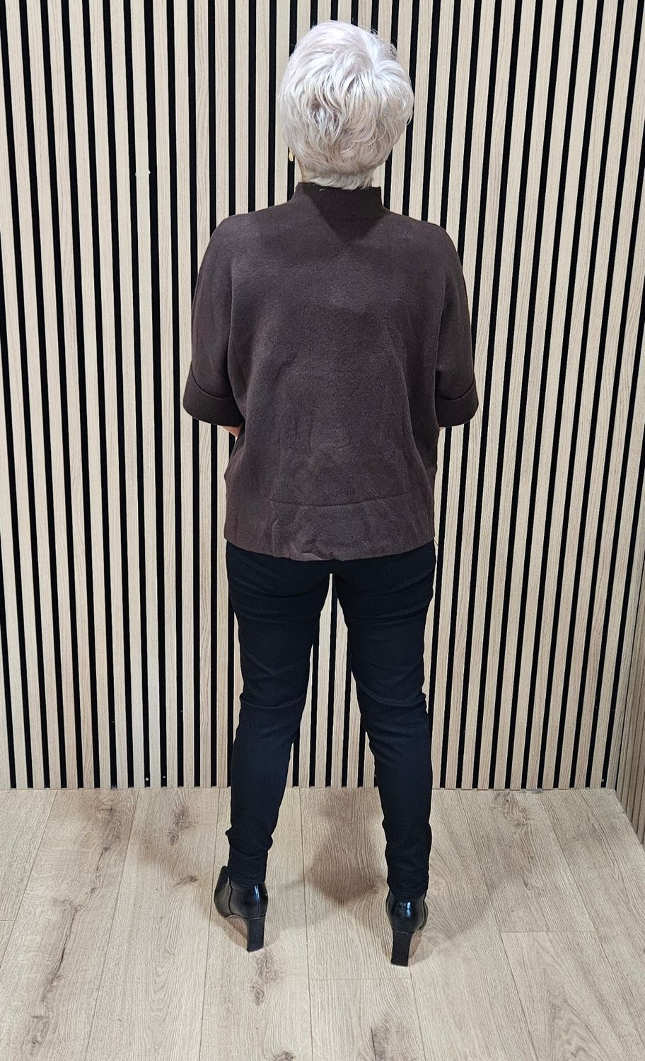 Floral Appliqué High-Neck Jumper – Chocolate