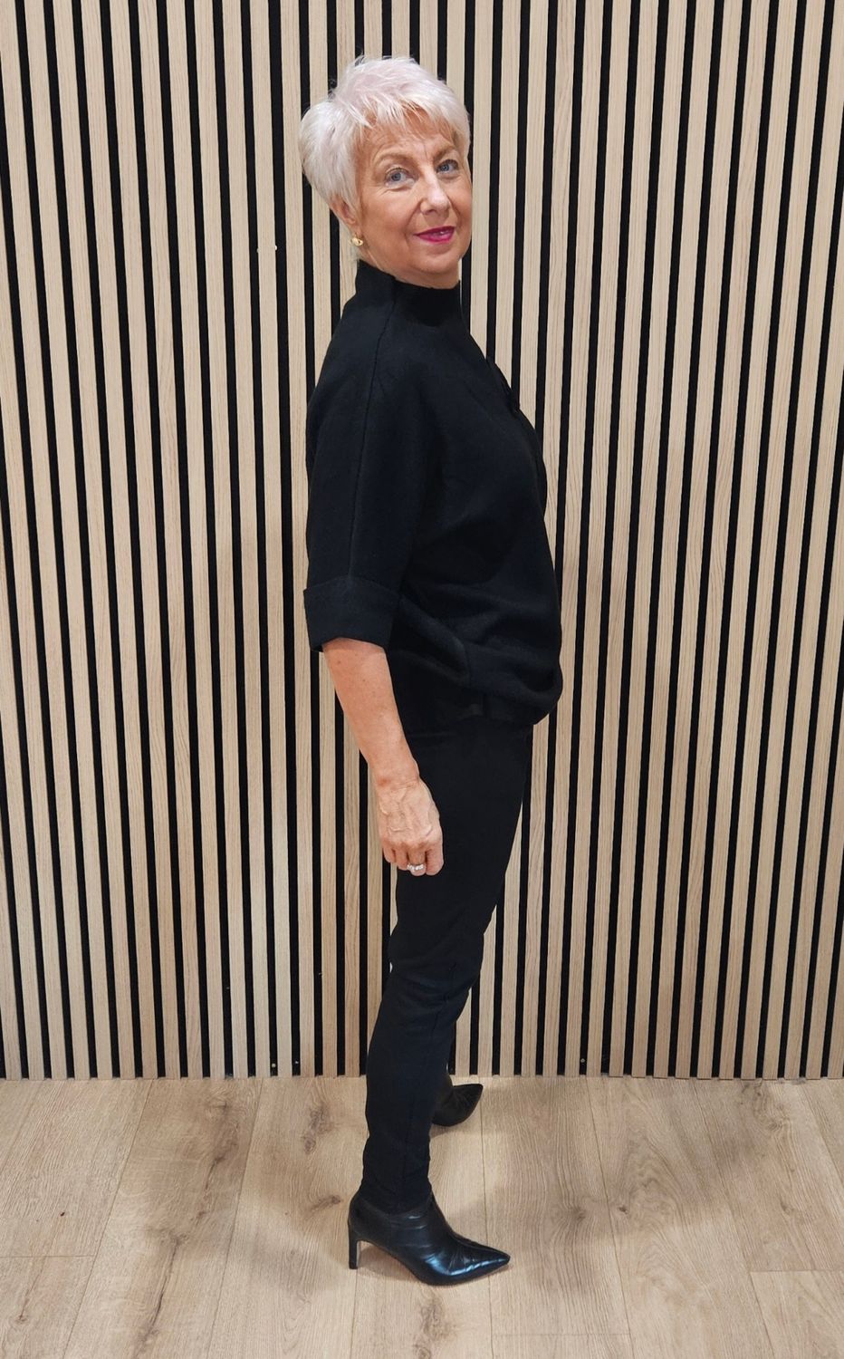 Floral Appliqué High-Neck Jumper – Black