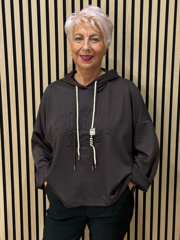 Embossed Detail Oversized Hoodie - Chocolate Embossed Detail Oversized Hoodie - Chocolate