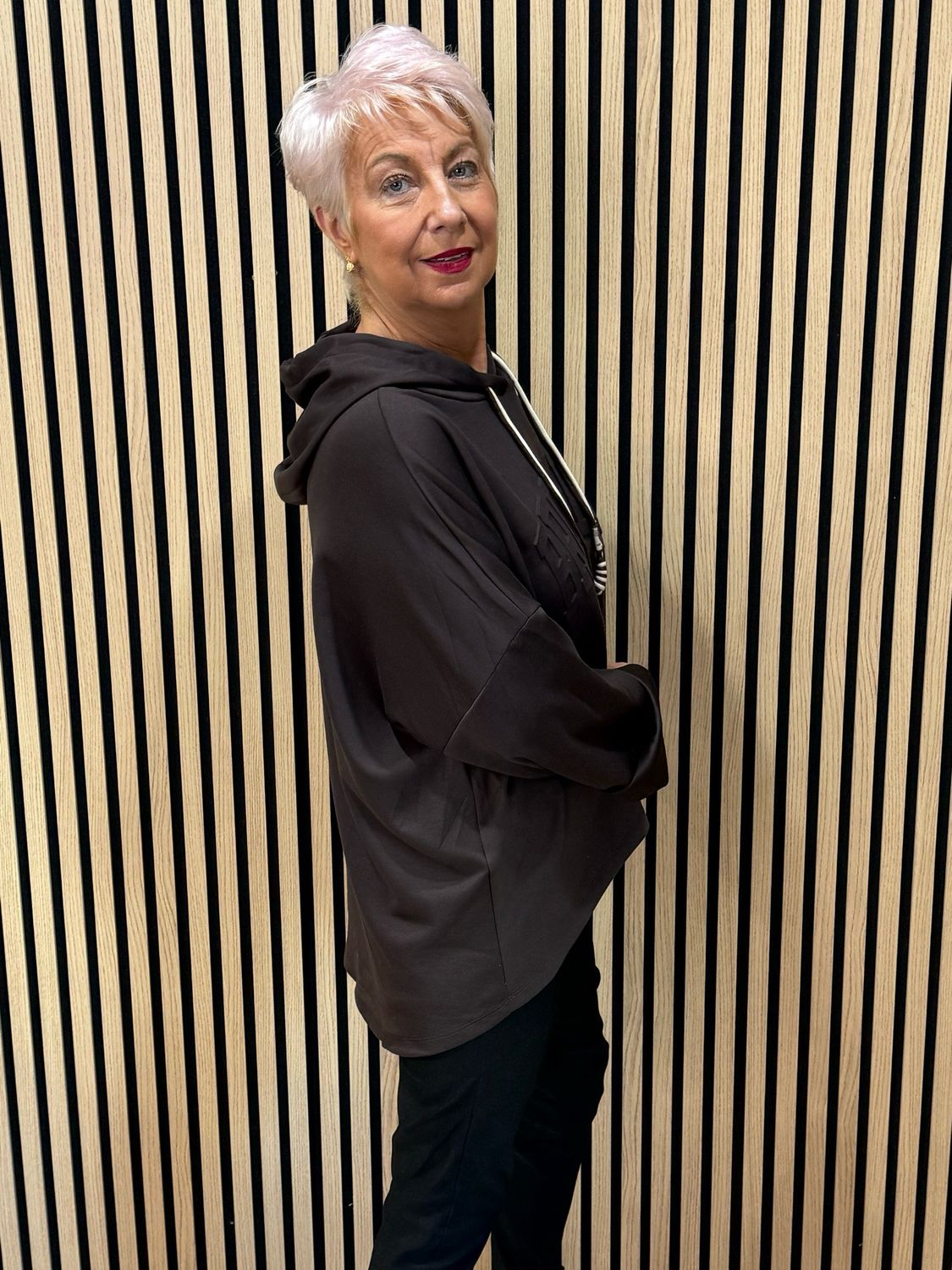 Embossed Detail Oversized Hoodie - Chocolate