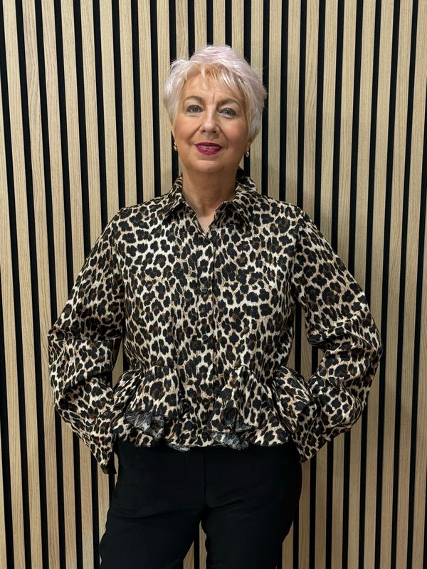 Leopard Print Frill Shirt - Brown/Black Leopard Print Frill Shirt - Brown/Black