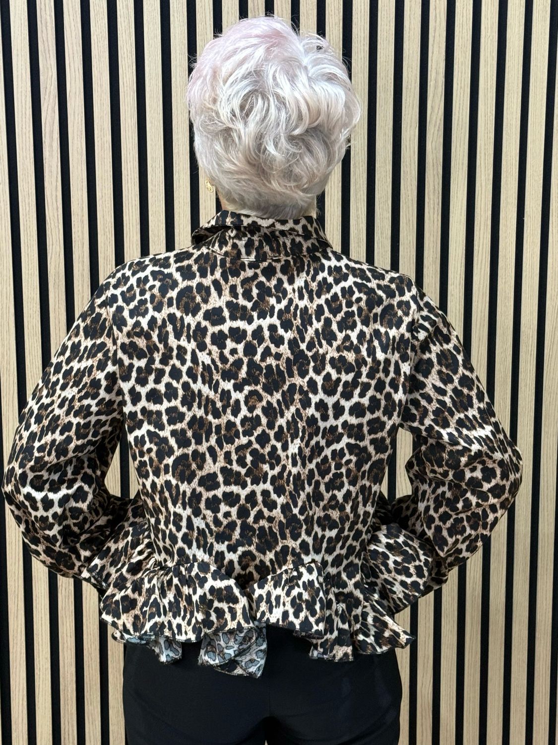 Leopard Print Frill Shirt - Brown/Black