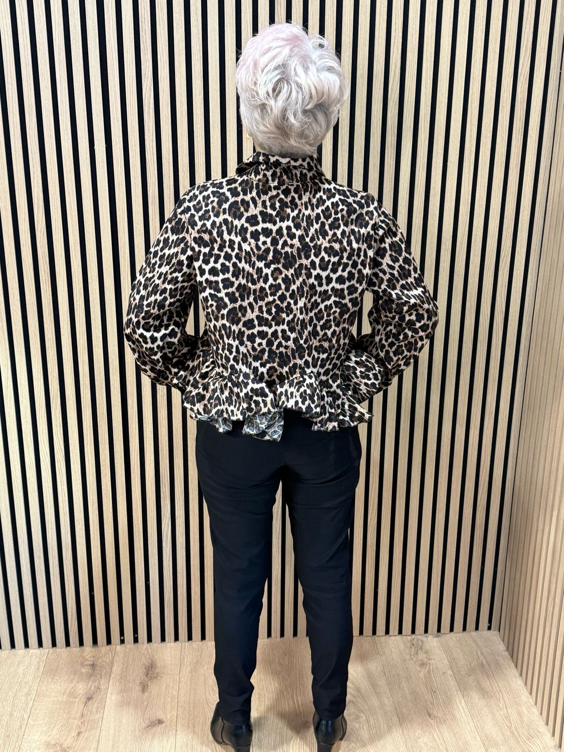 Leopard Print Frill Shirt - Brown/Black