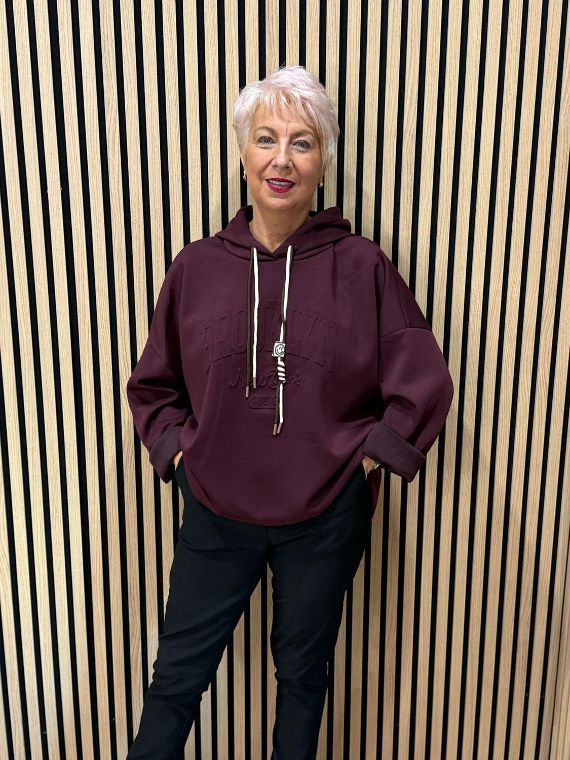 Embossed Detail Oversized Hoodie - Oxblood