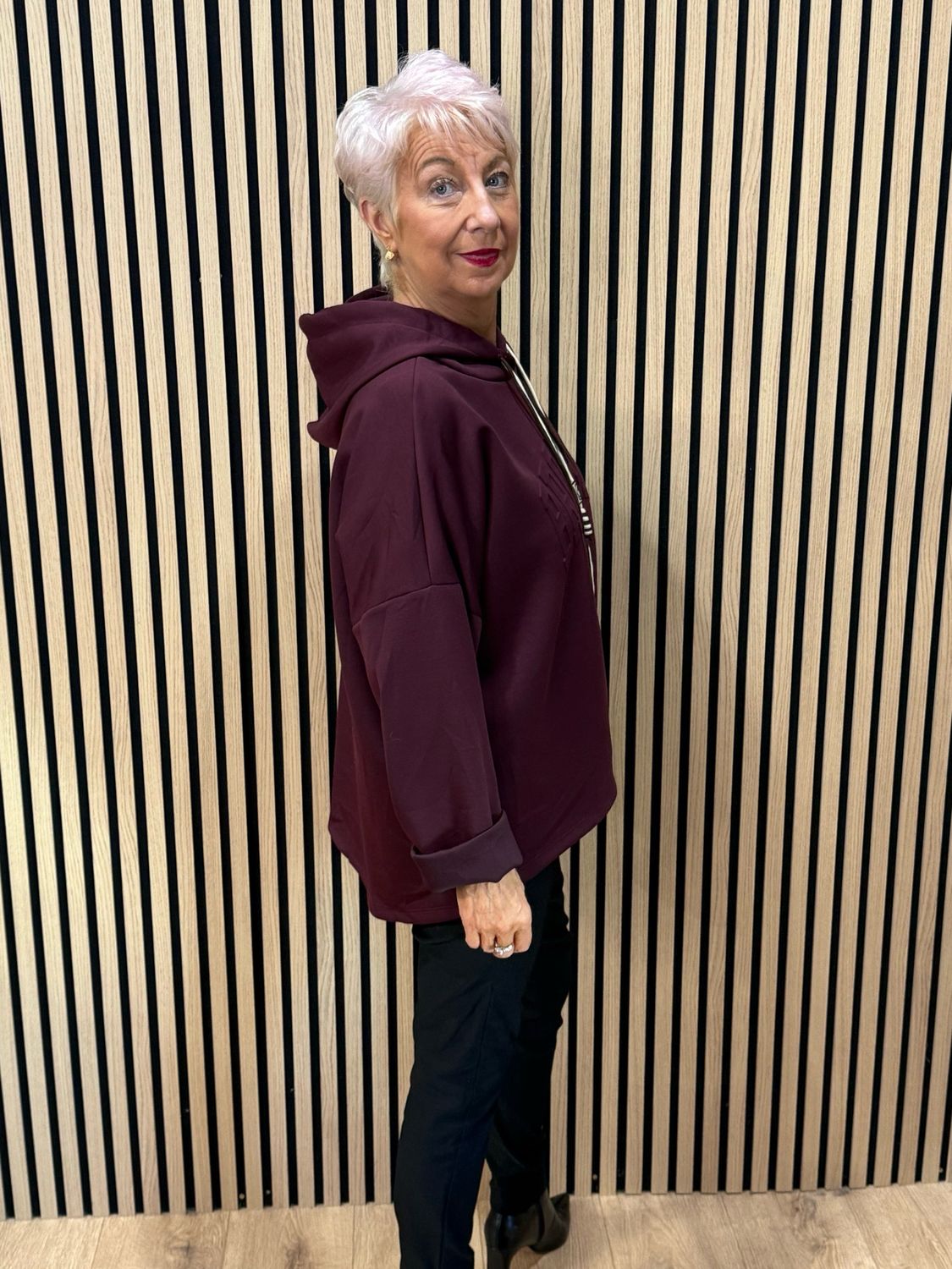 Embossed Detail Oversized Hoodie - Oxblood