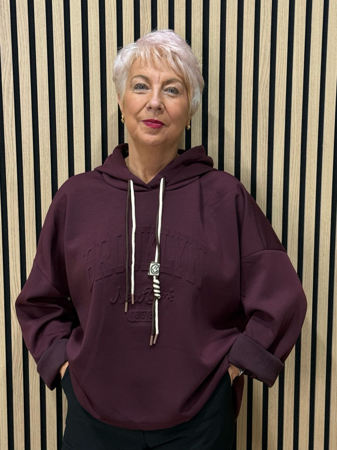 Embossed Detail Oversized Hoodie - Oxblood