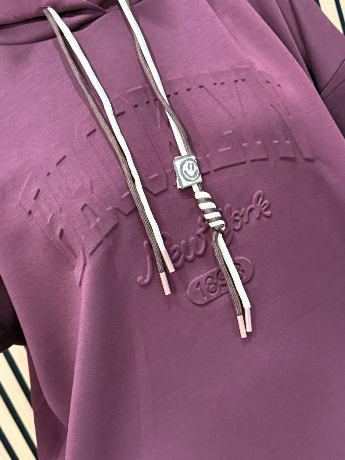 Embossed Detail Oversized Hoodie - Oxblood