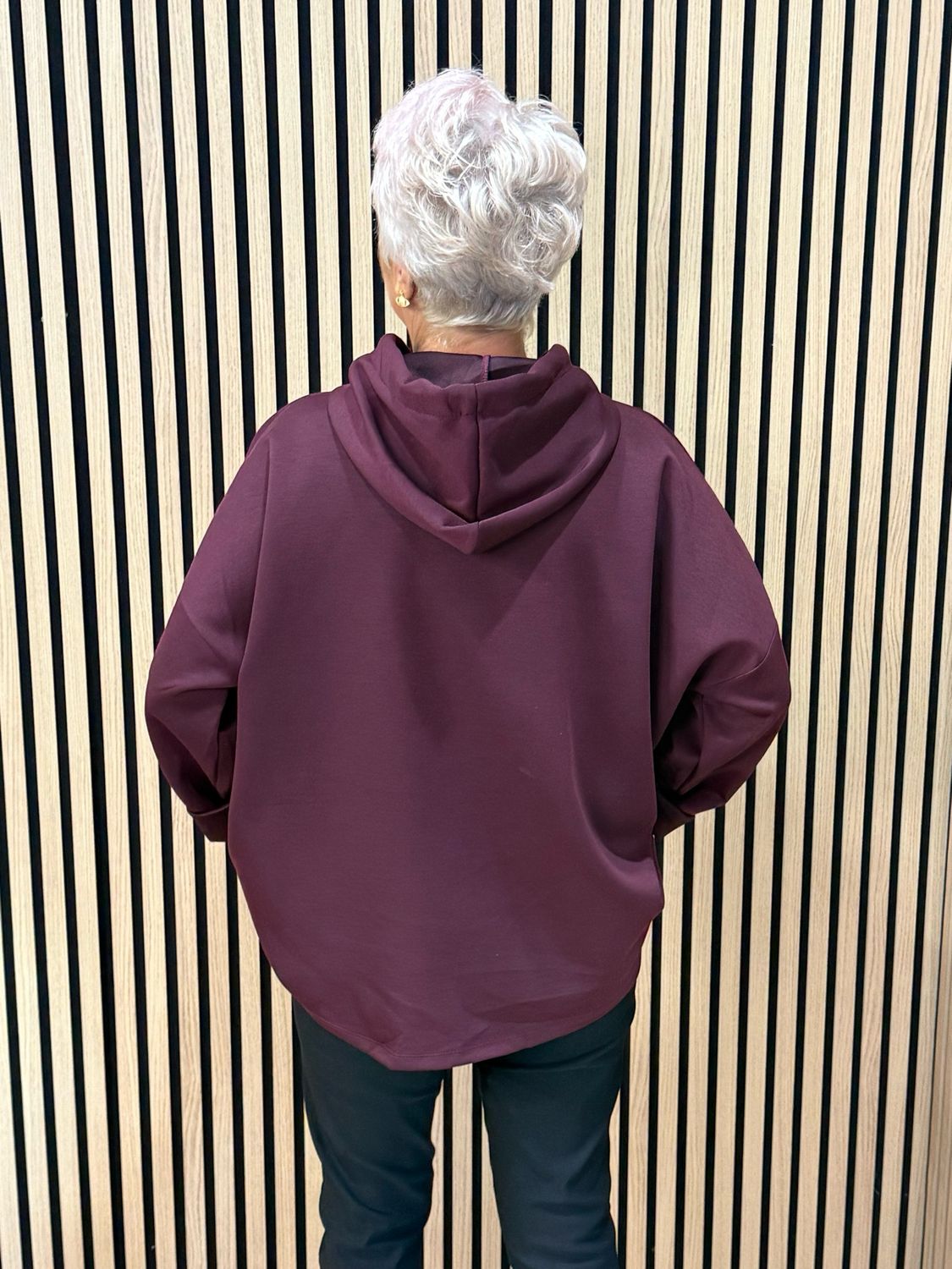 Embossed Detail Oversized Hoodie - Oxblood