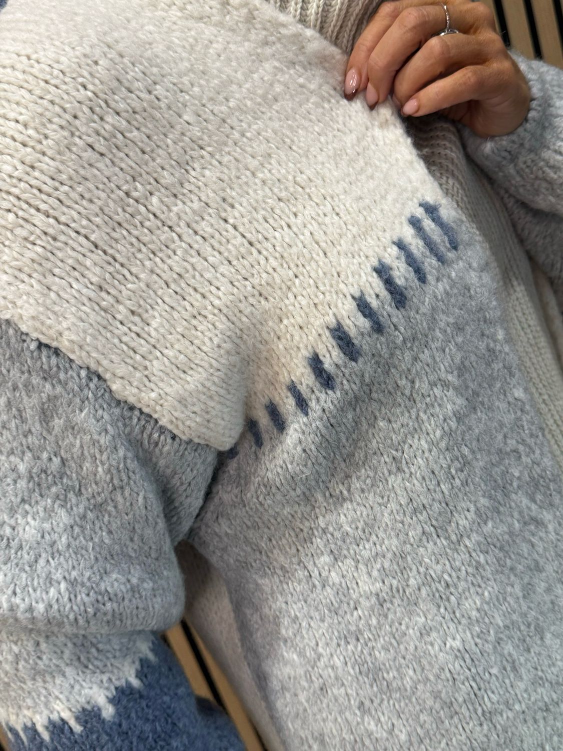 Patchwork Longline Cardigan - Blue/Cream