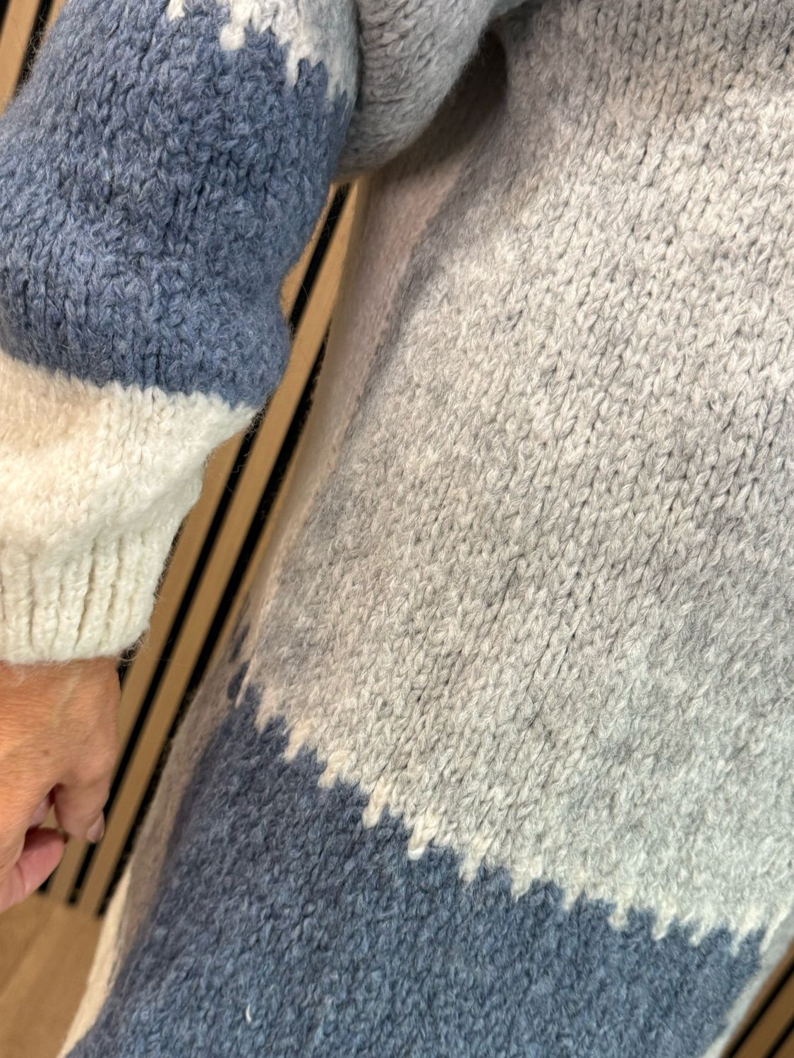 Patchwork Longline Cardigan - Blue/Cream