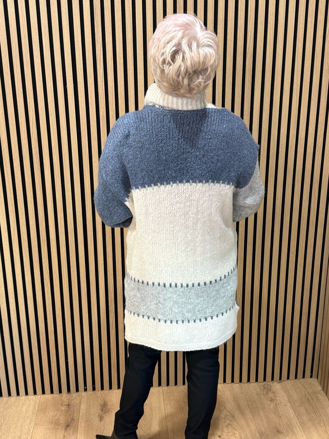 Patchwork Longline Cardigan - Blue/Cream