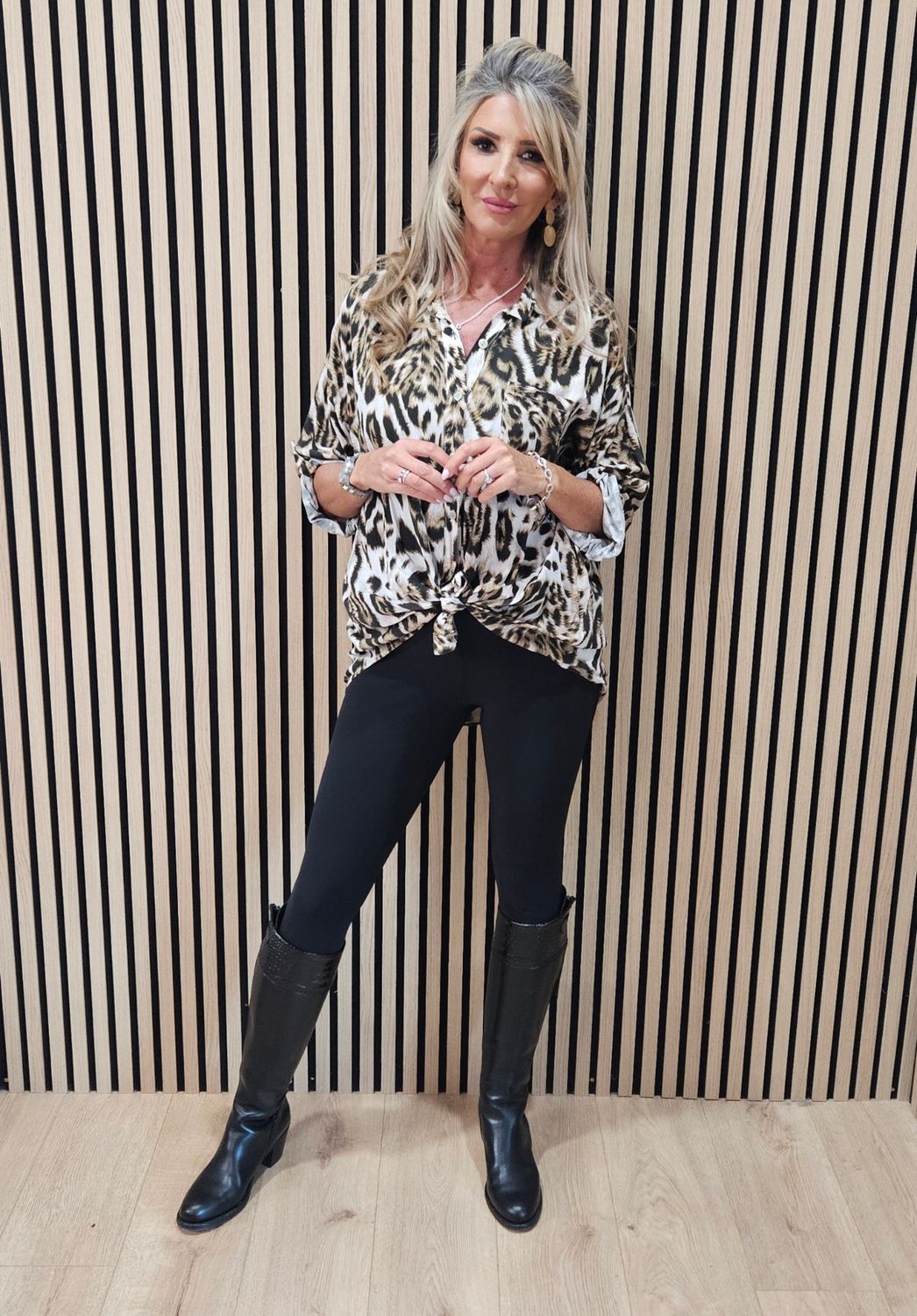 Leopard Tie Front Blouse