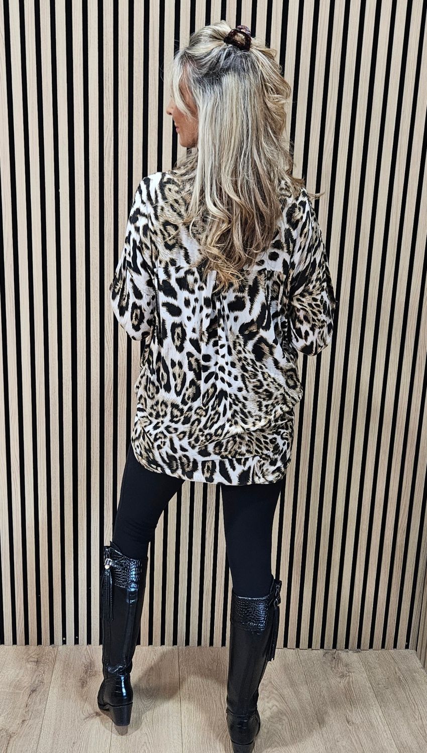 Leopard Tie Front Blouse