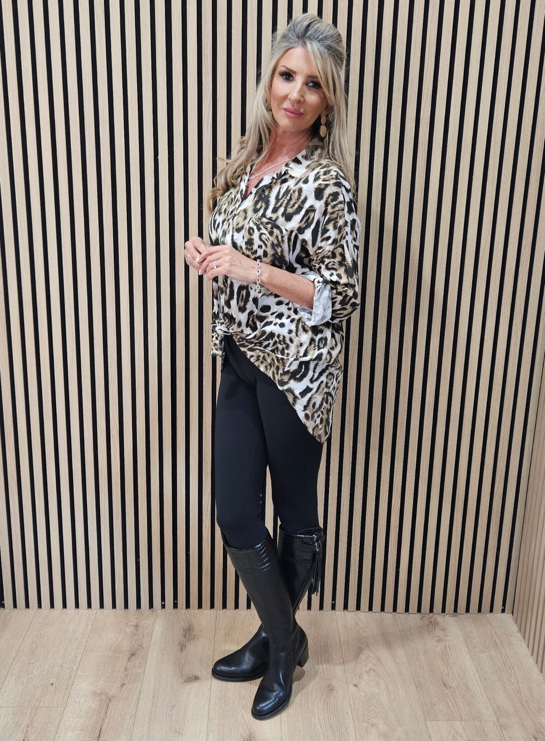 Leopard Tie Front Blouse
