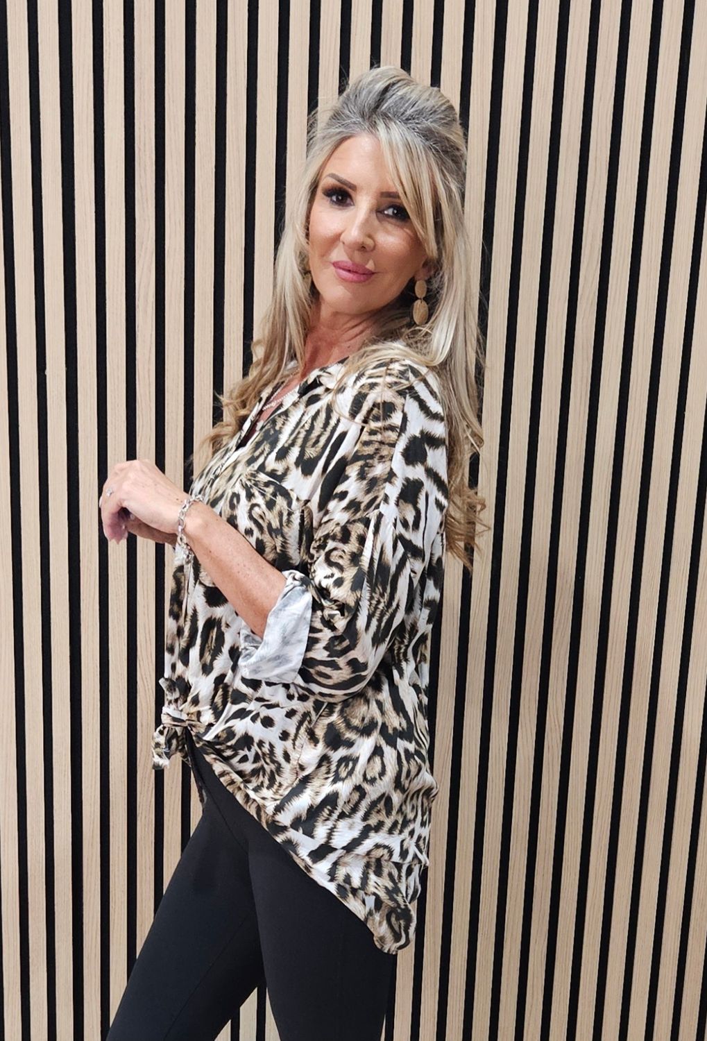 Leopard Tie Front Blouse