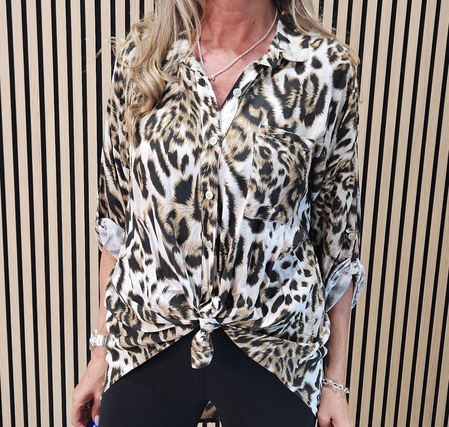 Leopard Tie Front Blouse