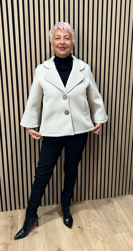 Ribbed Button Jacket - Cream