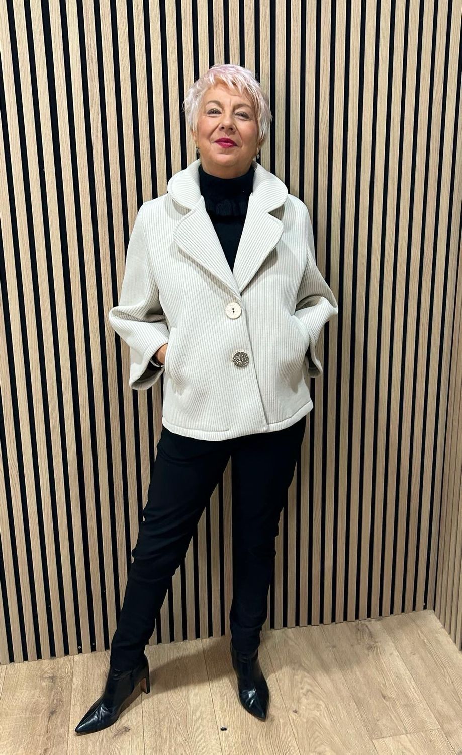 Ribbed Button Jacket - Cream