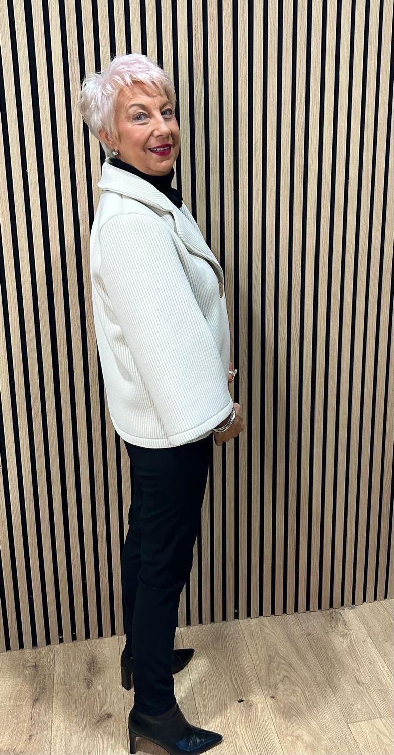Ribbed Button Jacket - Cream