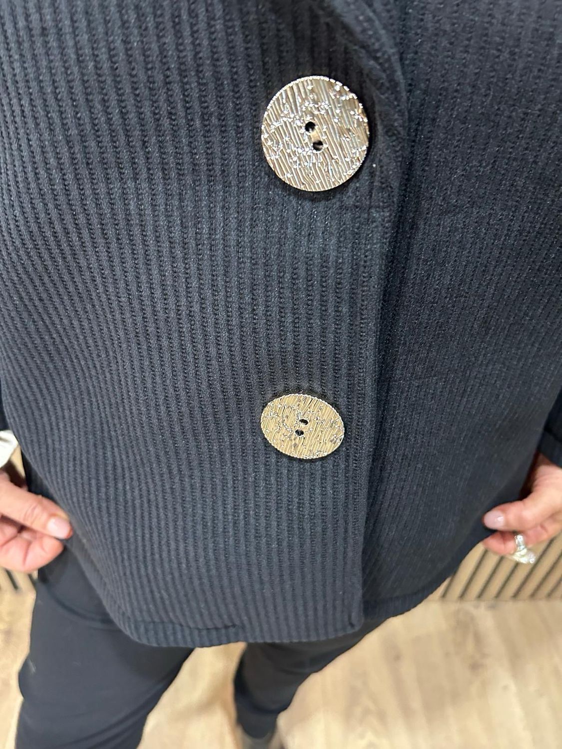 Ribbed Button Jacket - Black