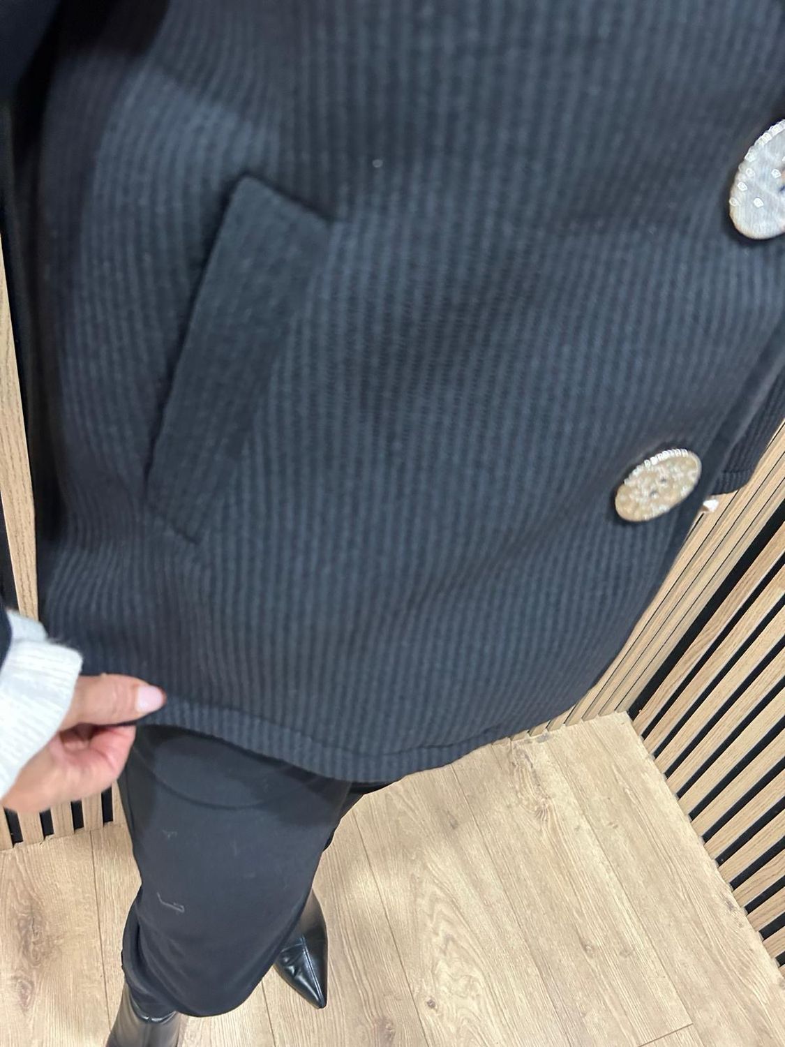 Ribbed Button Jacket - Black
