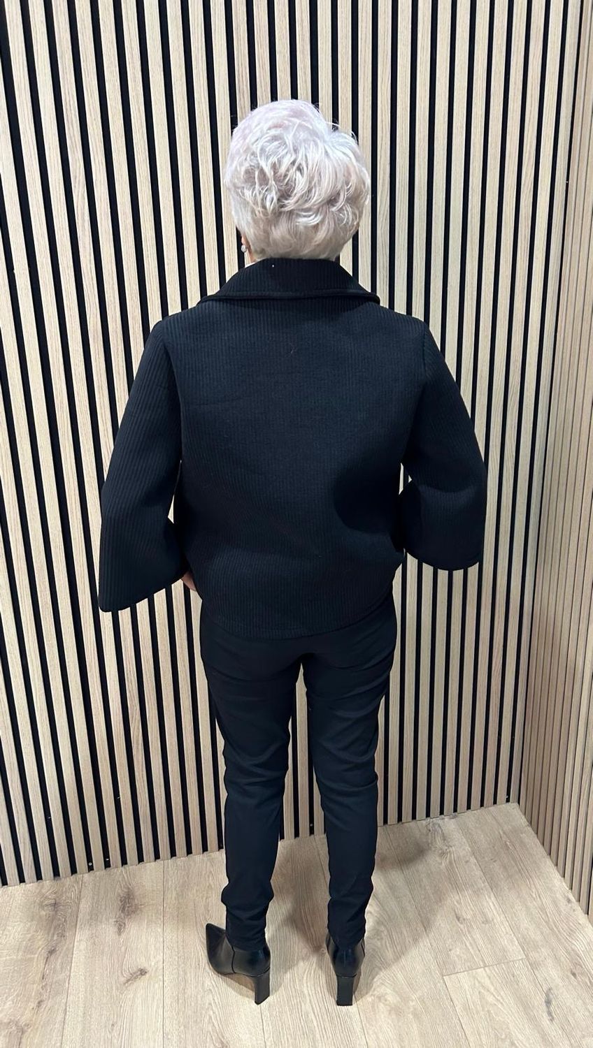 Ribbed Button Jacket - Black