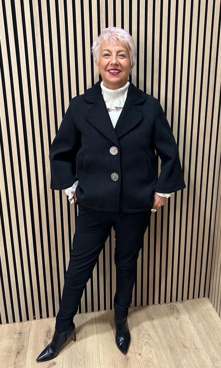 Ribbed Button Jacket - Black