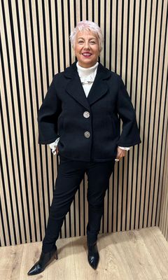 Ribbed Button Jacket - Black