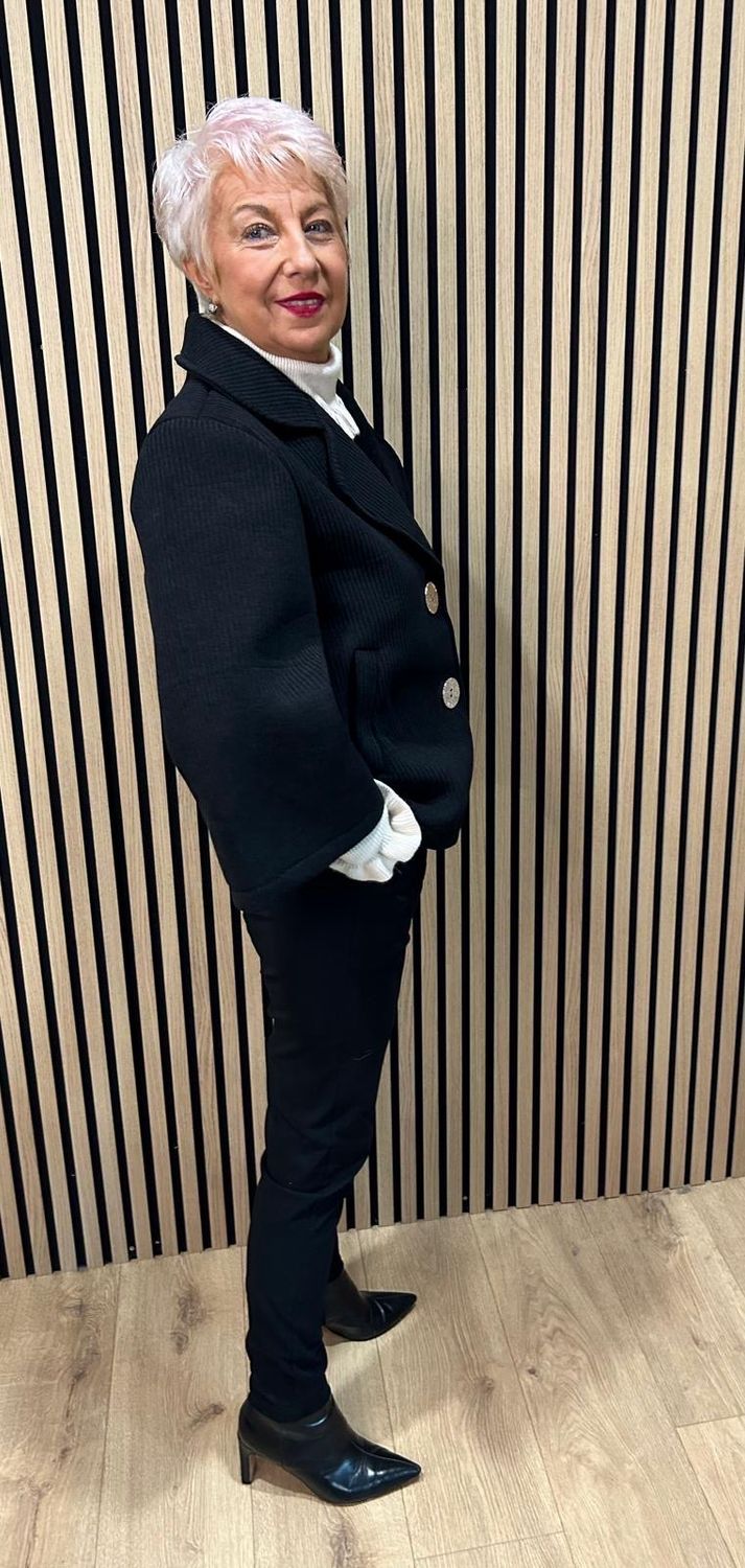 Ribbed Button Jacket - Black