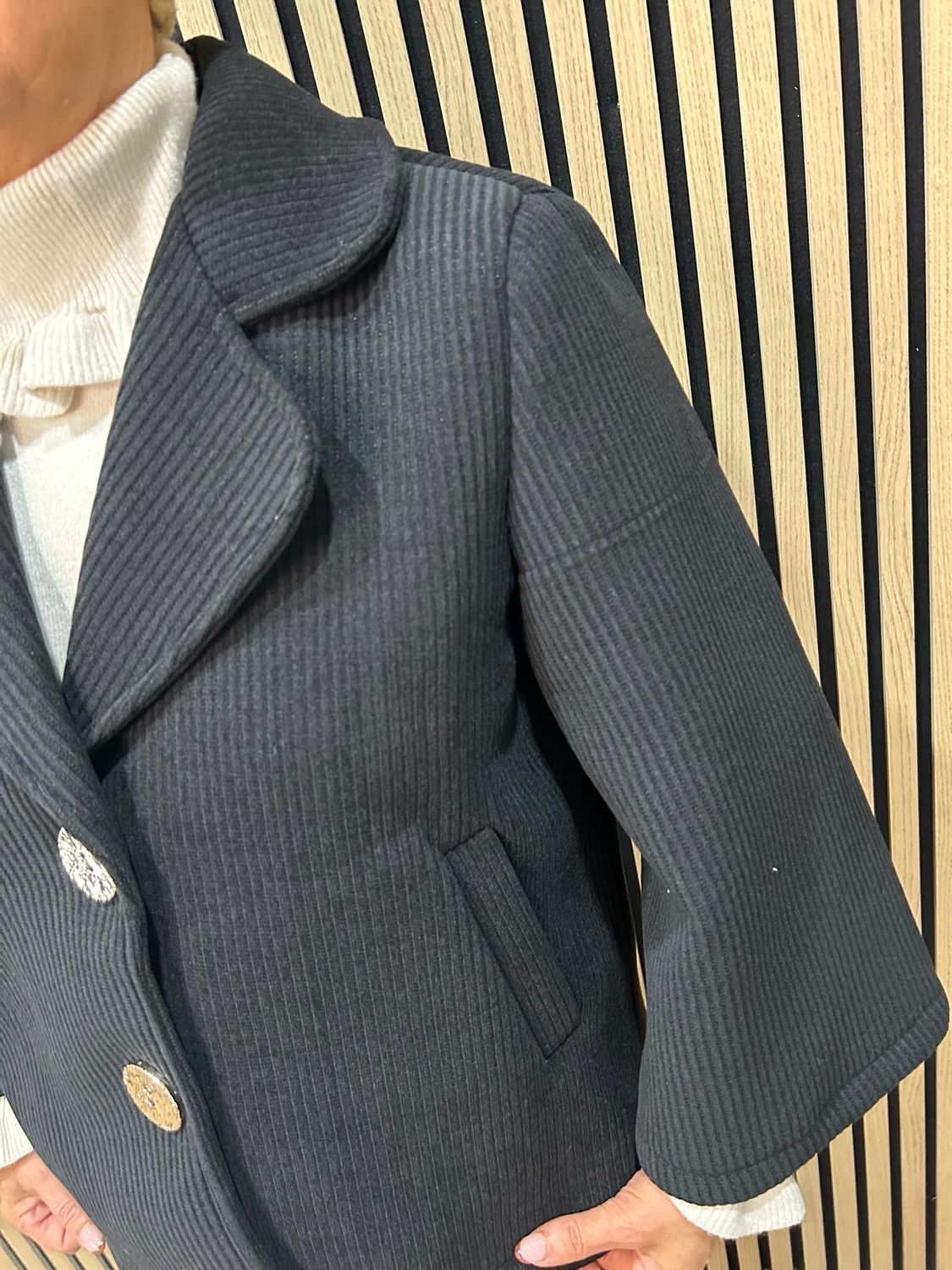 Ribbed Button Jacket - Black